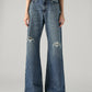 Women's Blue Loose Bootcut Fit Mid Rise Jeans - Detailshot View