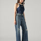 Women's Blue Loose Bootcut Fit Mid Rise Jeans - Side View