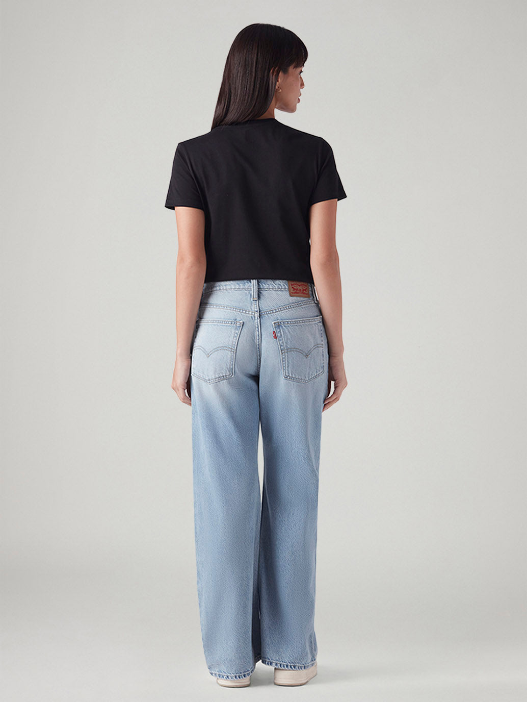 Women's Light Blue Loose Bootcut Fit High Rise Jeans - Back View