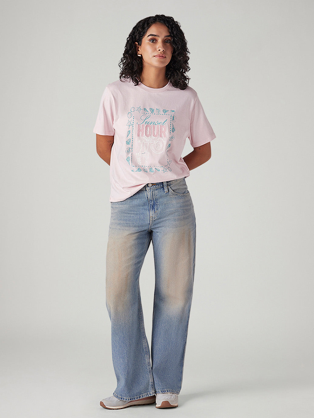 Women's Light Blue Loose Bootcut Fit High Rise Jeans - Front View
