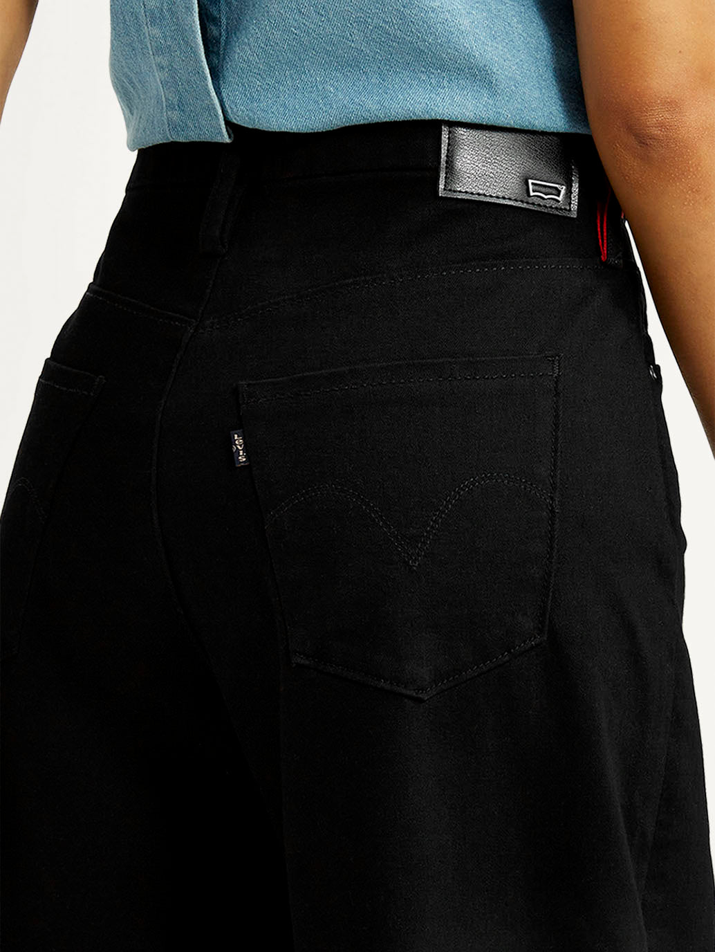 Women's Black XL Straight Loose Fit High Rise Redloop Jeans - Detail View