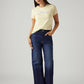 Women's Dark Indigo Ribcage Wide Leg Fit High Rise Jeans - Styleshot View