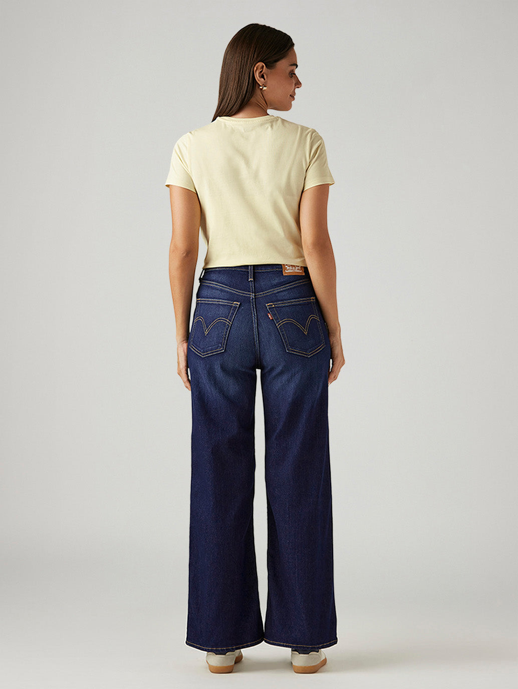 Women's Dark Indigo Ribcage Wide Leg Fit High Rise Jeans - Back View