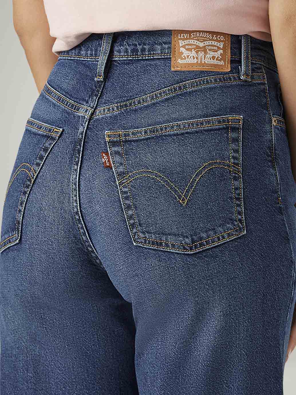 Women's Dark Indigo Ribcage Wide Leg Fit High Rise Jeans - 20 View
