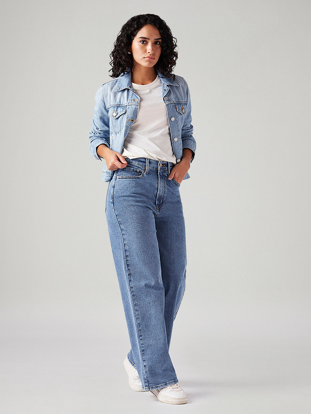 Women's Blue Ribcage Wide Leg Fit High Rise Jeans