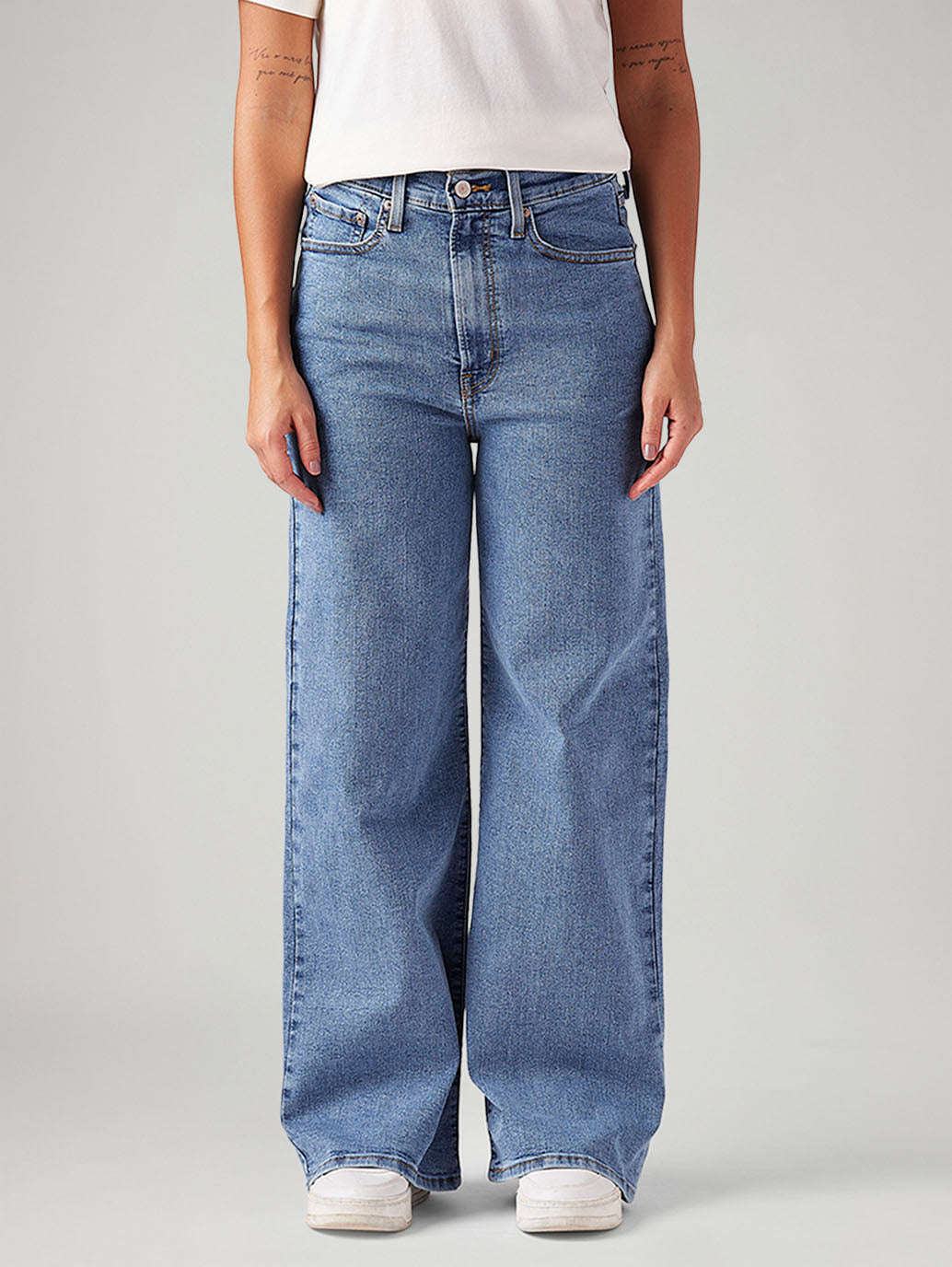 Women's Blue Ribcage Wide Leg Fit High Rise Jeans - Front View