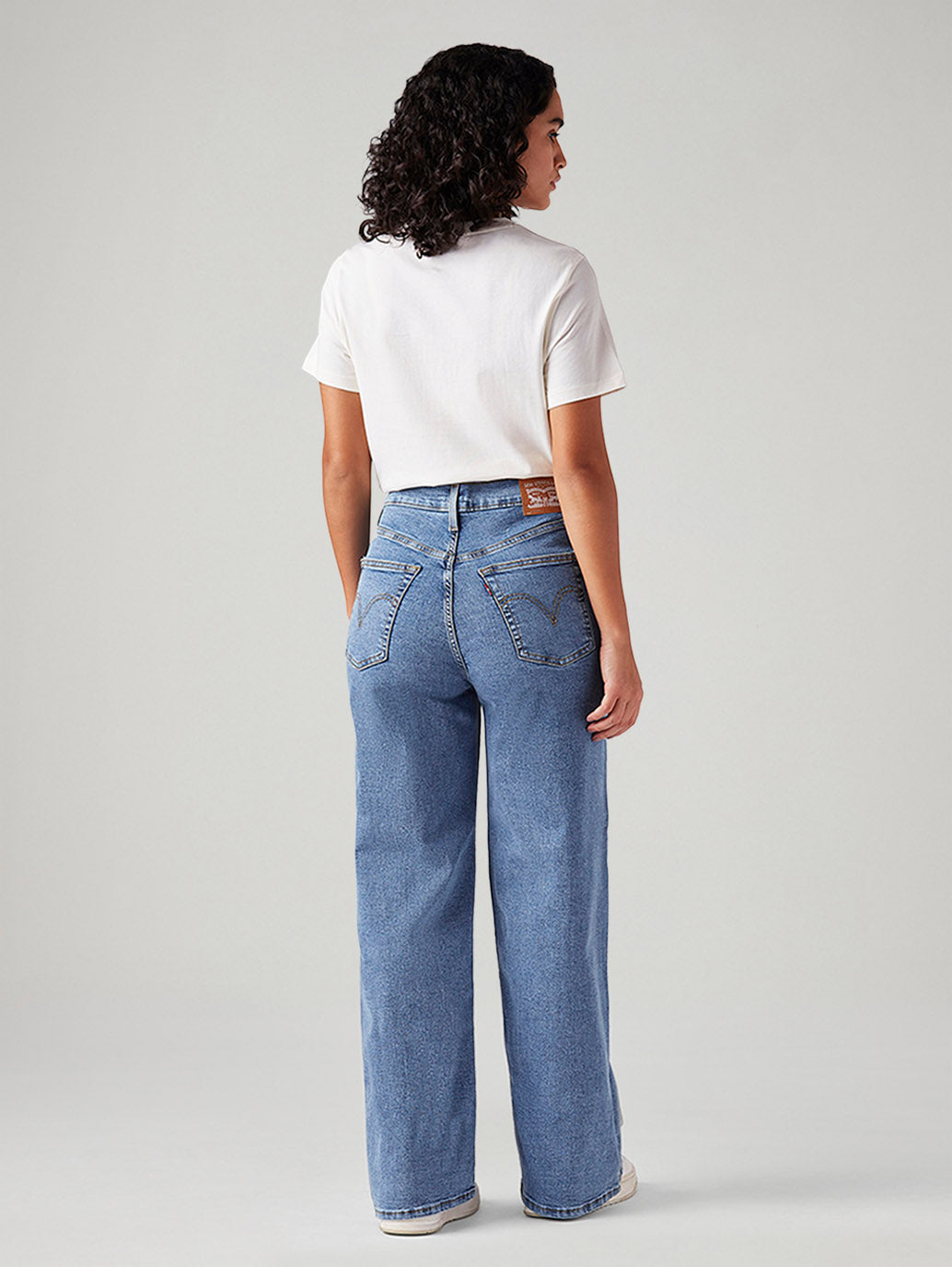 Women's Blue Ribcage Wide Leg Fit High Rise Jeans - Back View