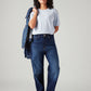 Women's Dark Blue Loose Fit High Rise Jeans - Styleshot View