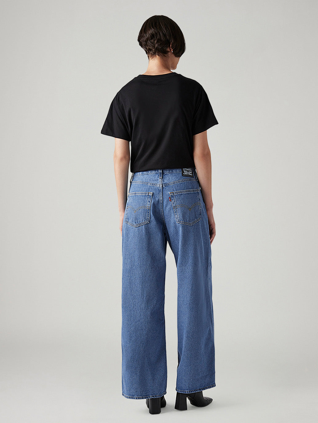 Women's Blue XL Straight Loose Fit Mid Rise Jeans - Back View