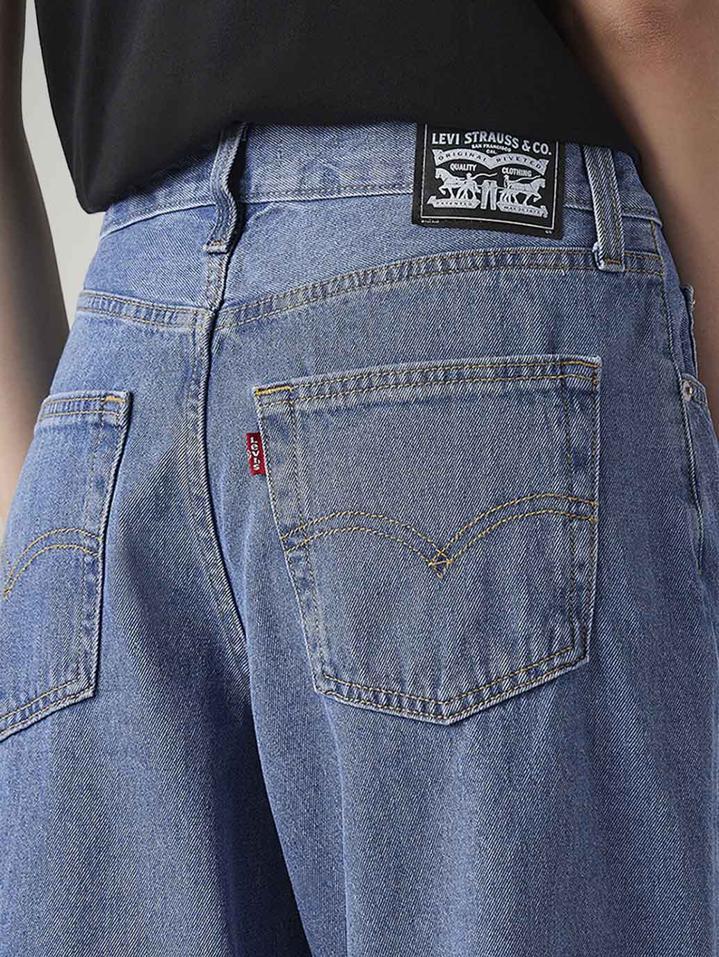 Women's Blue XL Straight Loose Fit Mid Rise Jeans - Detail View