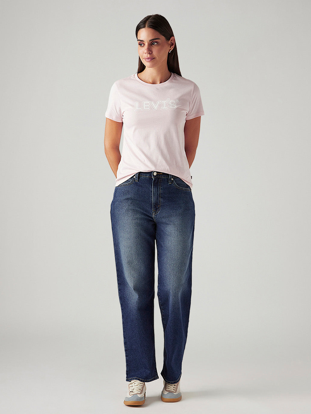 Women's Dark Indigo XL Straight Loose Fit Mid Rise Jeans - Styleshot View