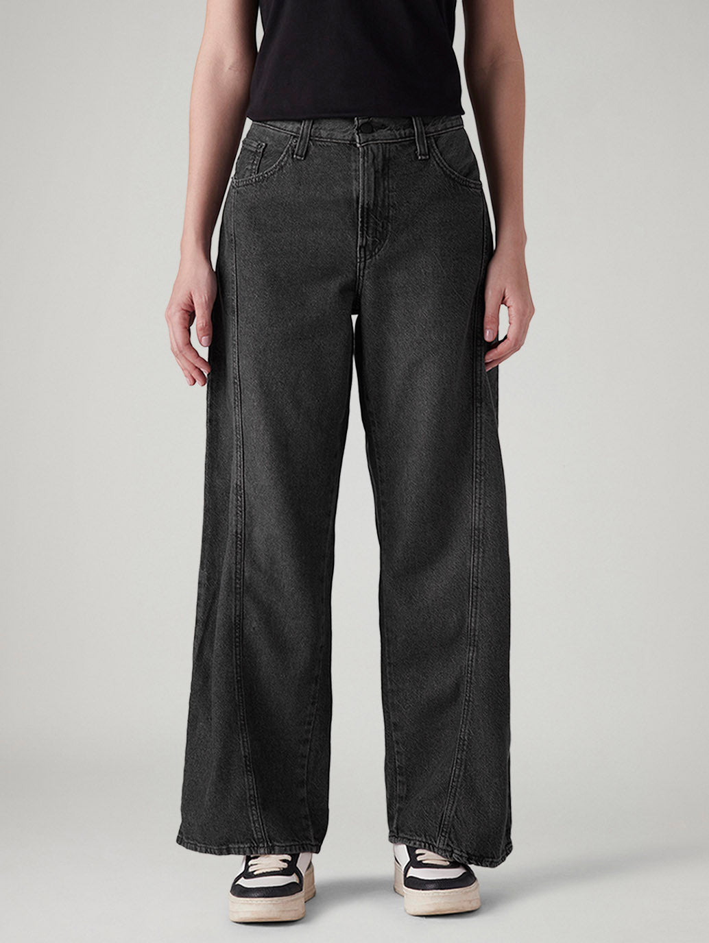 Women's Charcoal Grey XL Straight Loose Fit Mid Rise Jeans - Front View