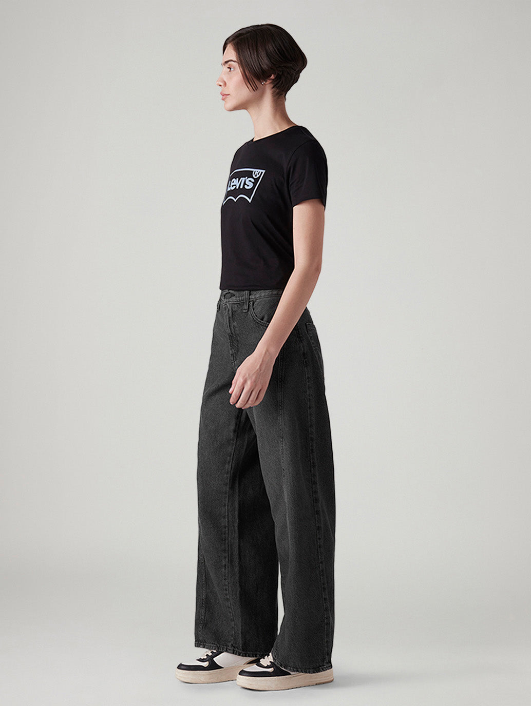 Women's Charcoal Grey XL Straight Loose Fit Mid Rise Jeans - Side View