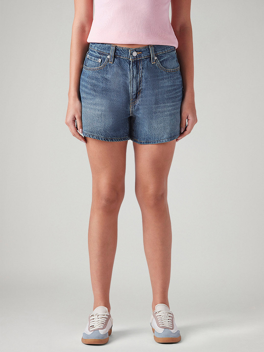 Women's Blue Ribcage Fit High Rise Shorts - Front View