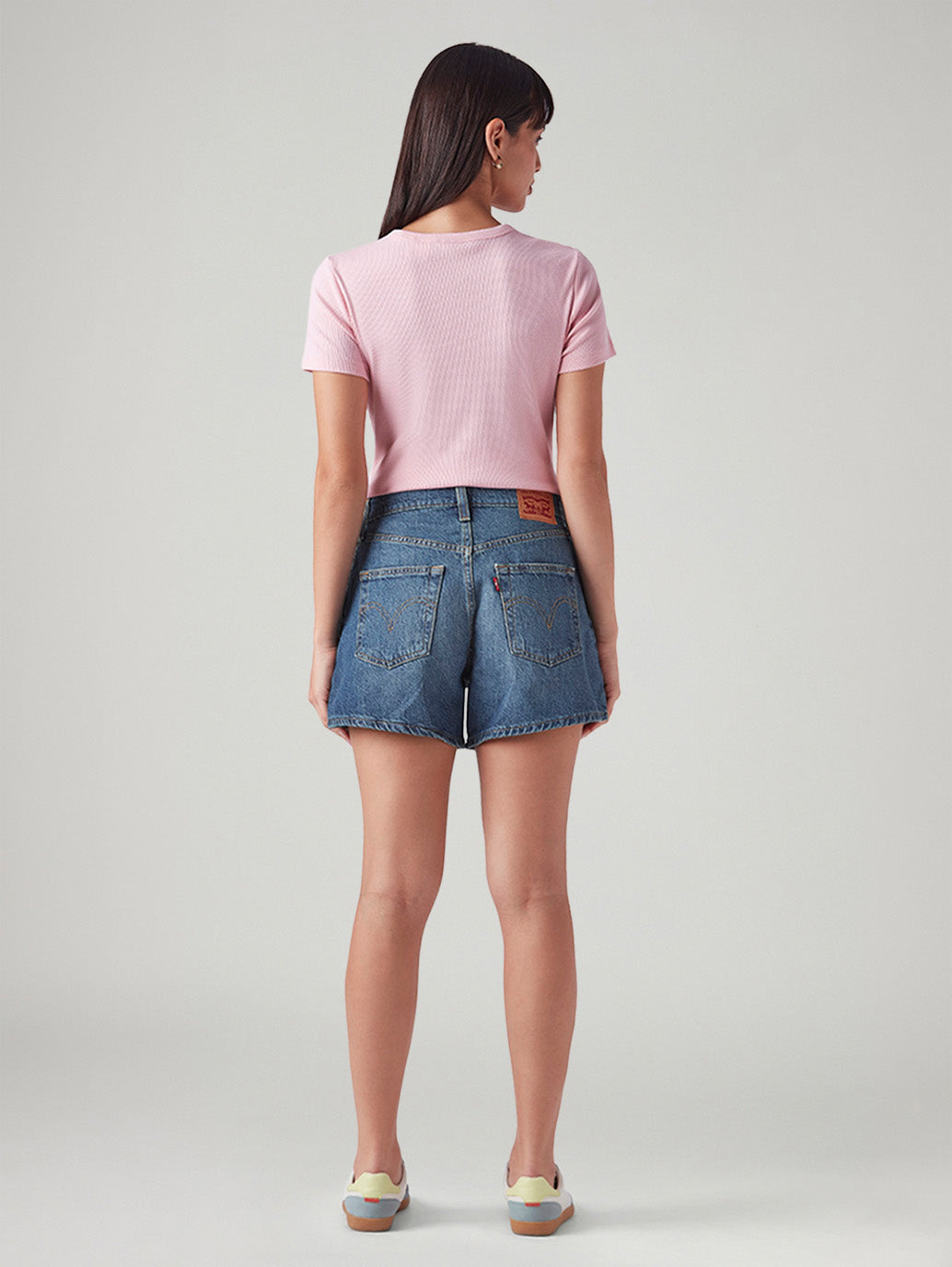 Women's Blue Ribcage Fit High Rise Shorts - Back View