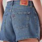 Women's Blue Ribcage Fit High Rise Shorts - Detail View