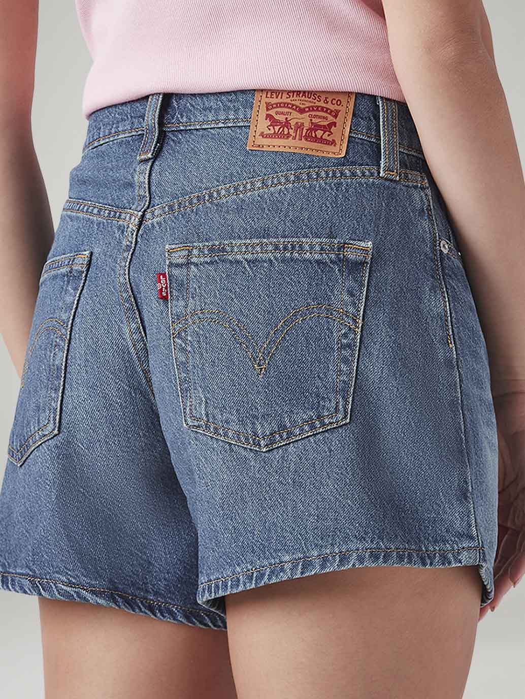 Women's Blue Ribcage Fit High Rise Shorts - Detail View