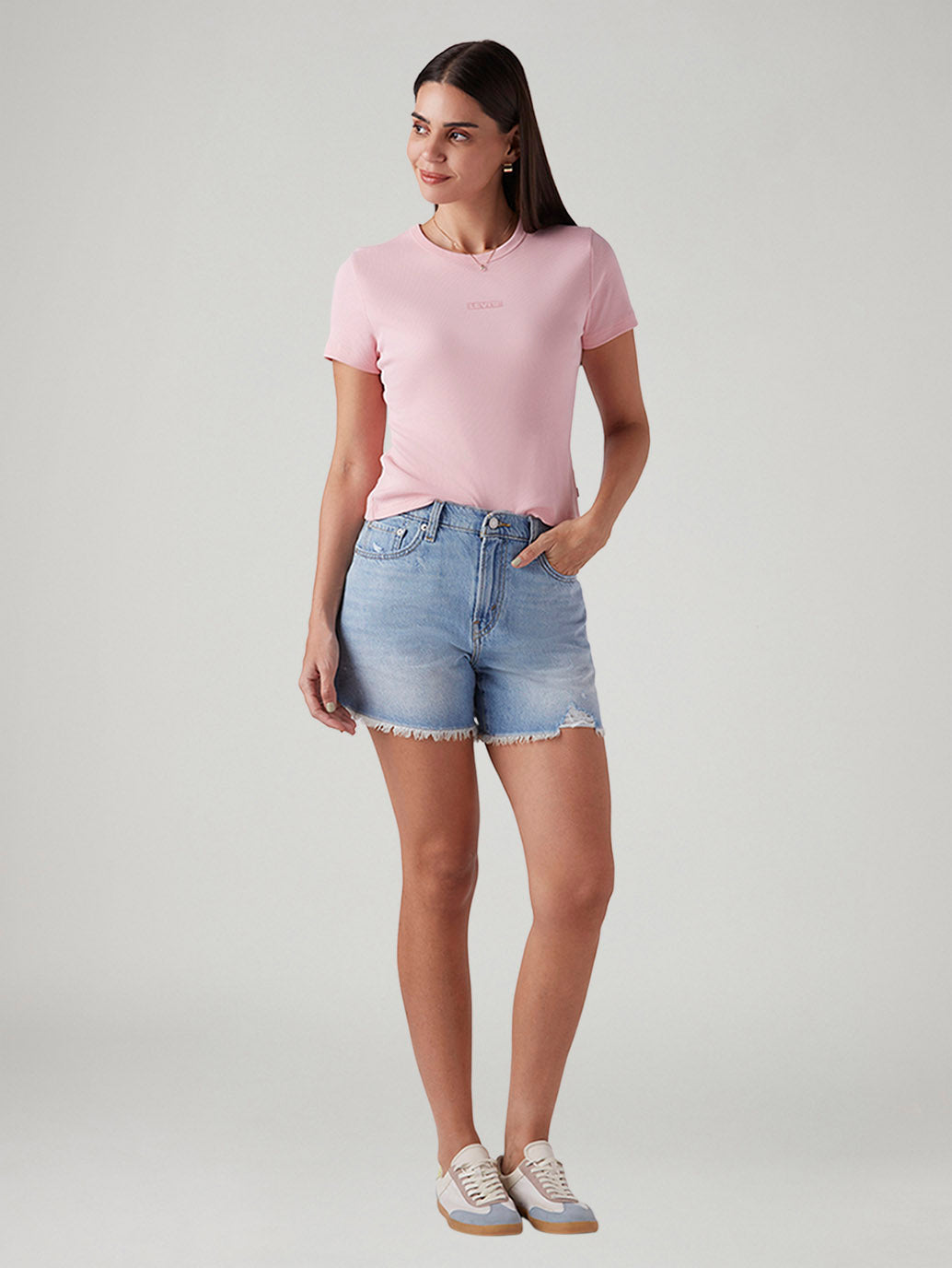 Women's Light Blue Ribcage Fit High Rise Shorts