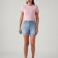 Women's Light Blue Ribcage Fit High Rise Shorts - Front View