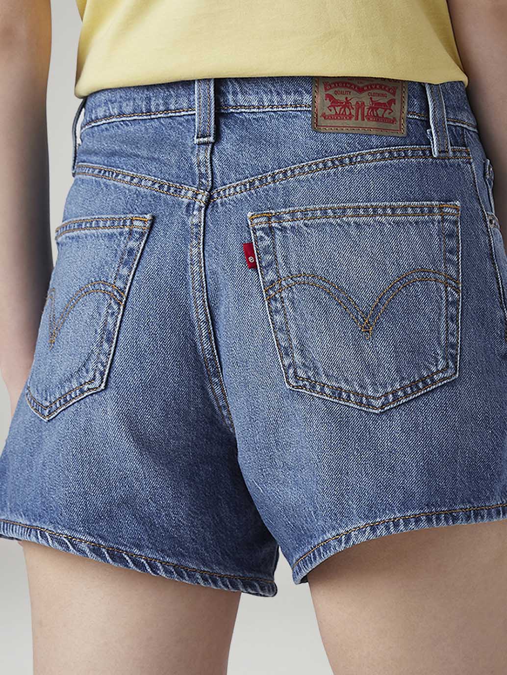 Women's Blue Ribcage Fit High Rise Shorts - Detail View