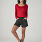 Women's Black Ribcage Fit Mid Rise Shorts - Styleshot View