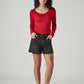 Women's Black Ribcage Fit Mid Rise Shorts - Front View