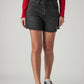 Women's Black Ribcage Fit Mid Rise Shorts - Front View