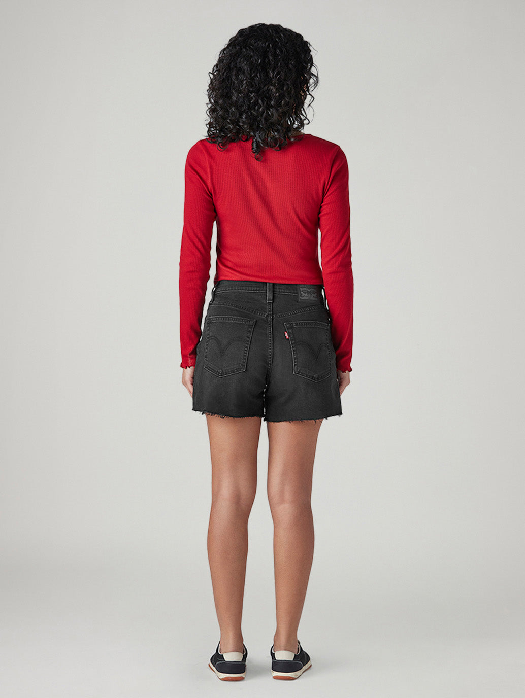Women's Black Ribcage Fit Mid Rise Shorts - Back View