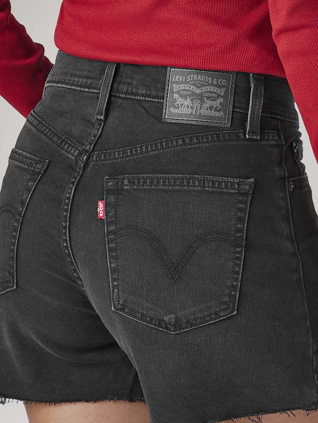 Women's Black Ribcage Fit Mid Rise Shorts - Detail View