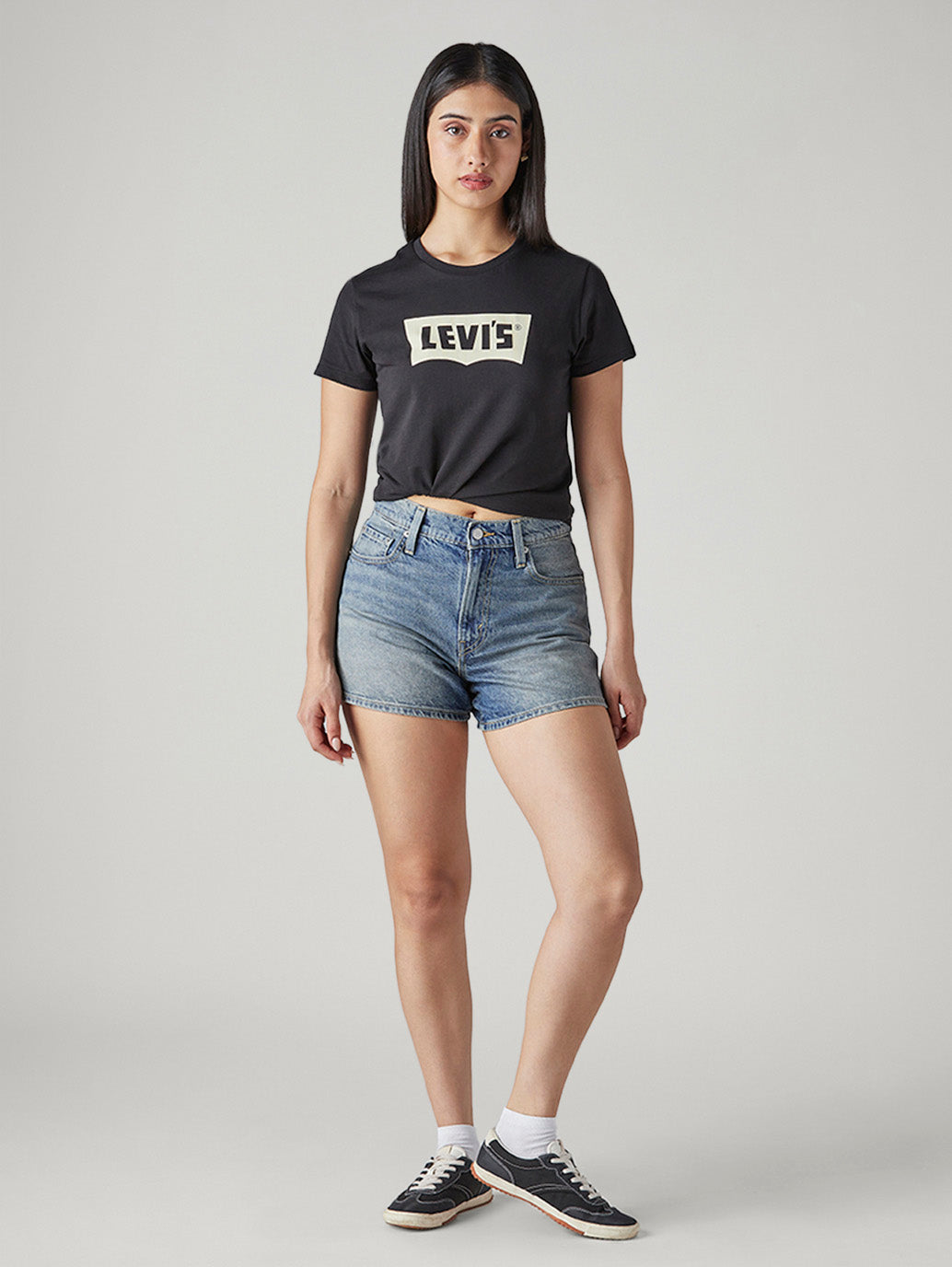Women's Blue Ribcage Fit Mid Rise Shorts