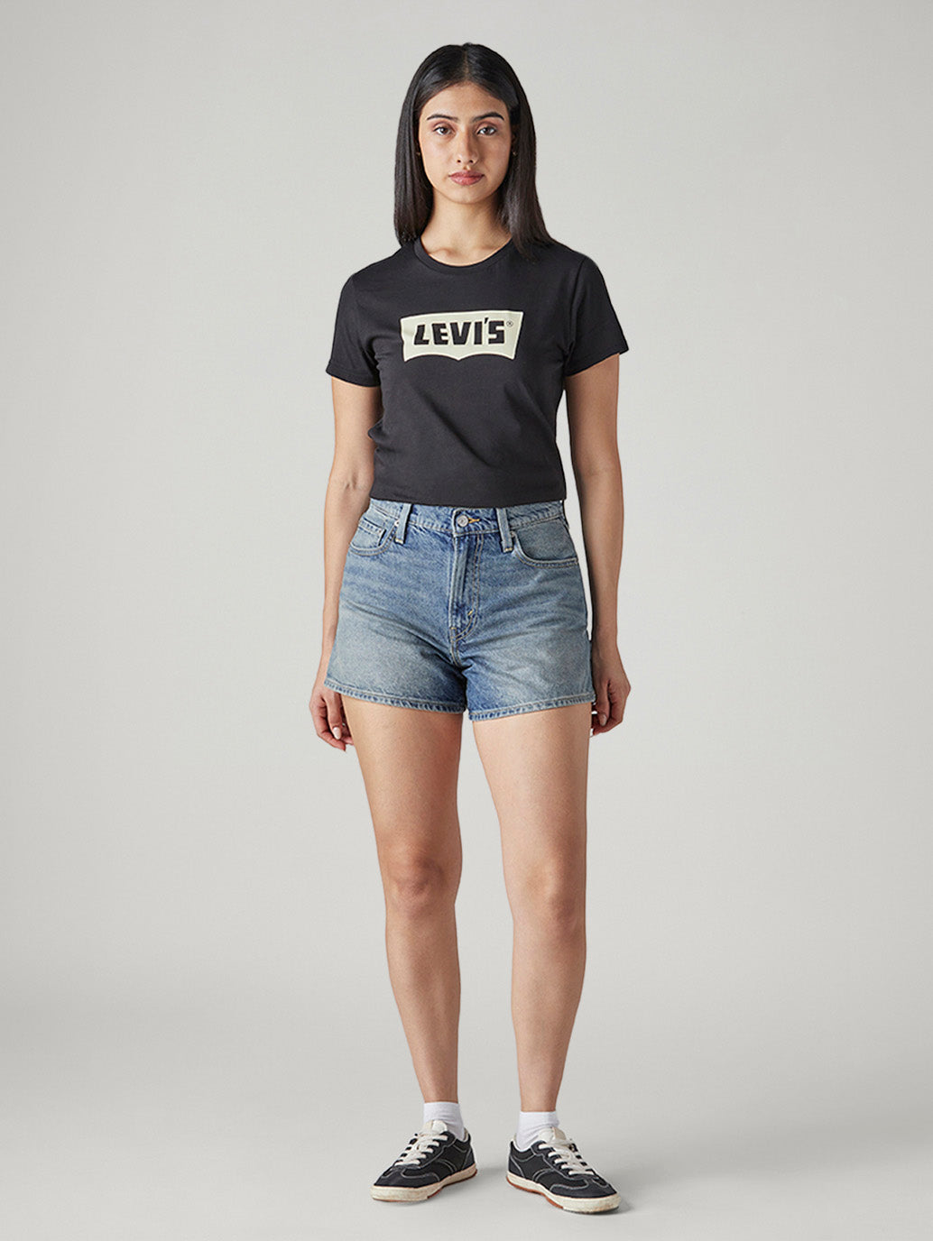 Women's Blue Ribcage Fit Mid Rise Shorts - Front View