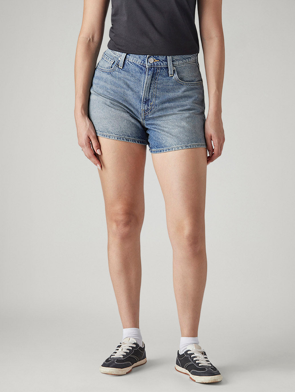 Women's Blue Ribcage Fit Mid Rise Shorts - Front View