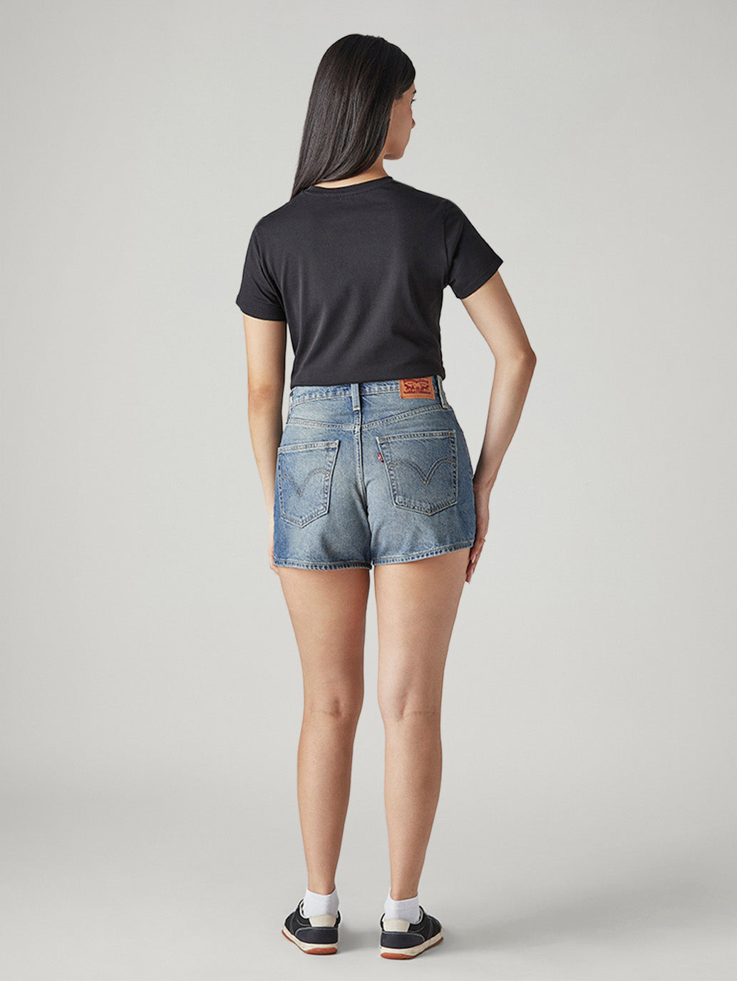 Women's Blue Ribcage Fit Mid Rise Shorts - back View
