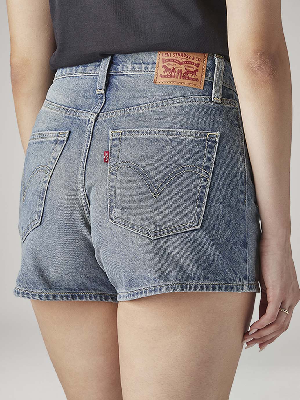 Women's Blue Ribcage Fit Mid Rise Shorts - Detail View