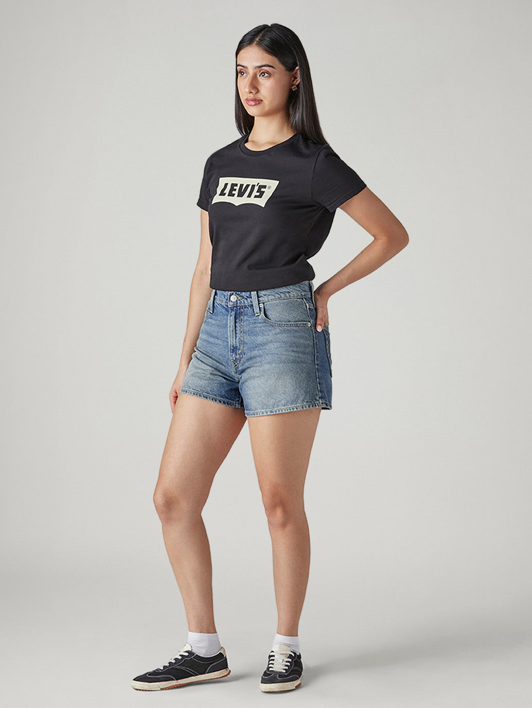 Women's Blue Ribcage Fit Mid Rise Shorts - Side View