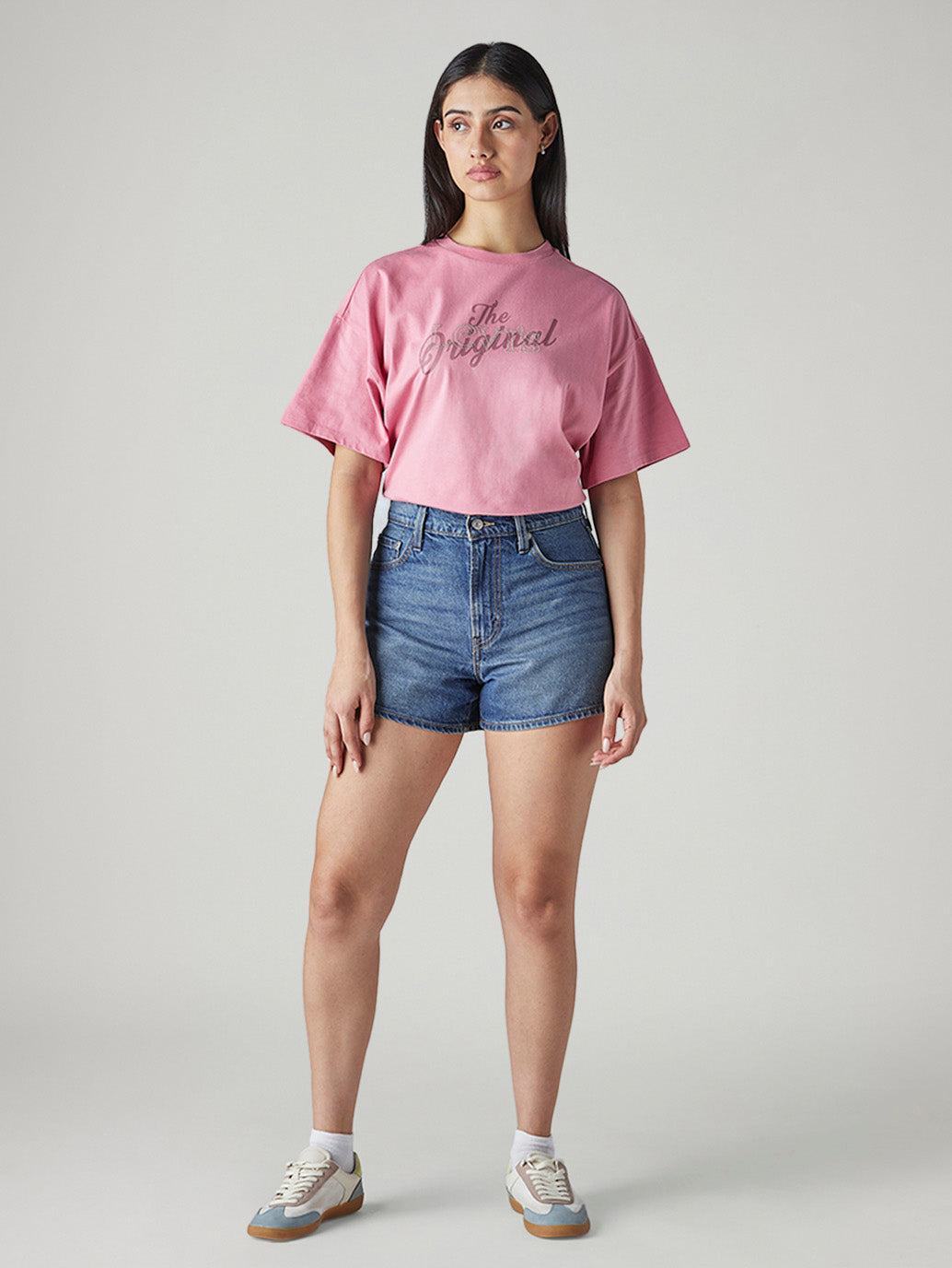 Women's Blue Ribcage Fit Mid Rise Shorts - Front View
