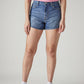 Women's Blue Ribcage Fit Mid Rise Shorts - Front View