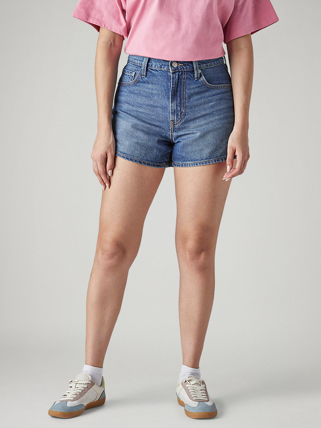 Women's Blue Ribcage Fit Mid Rise Shorts - Front View