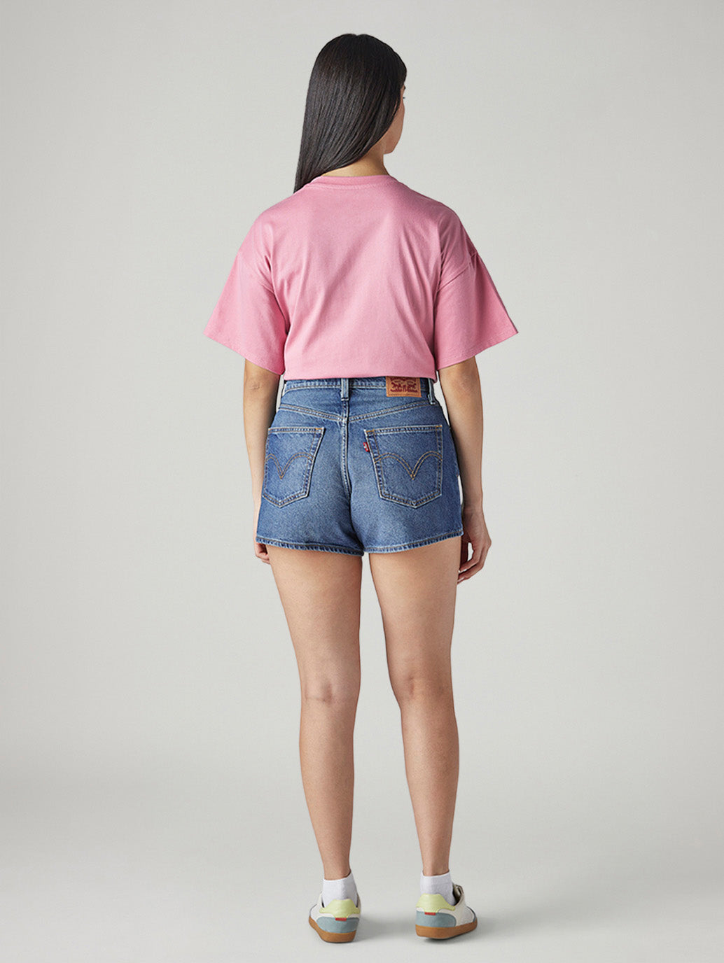 Women's Blue Ribcage Fit Mid Rise Shorts - Back View