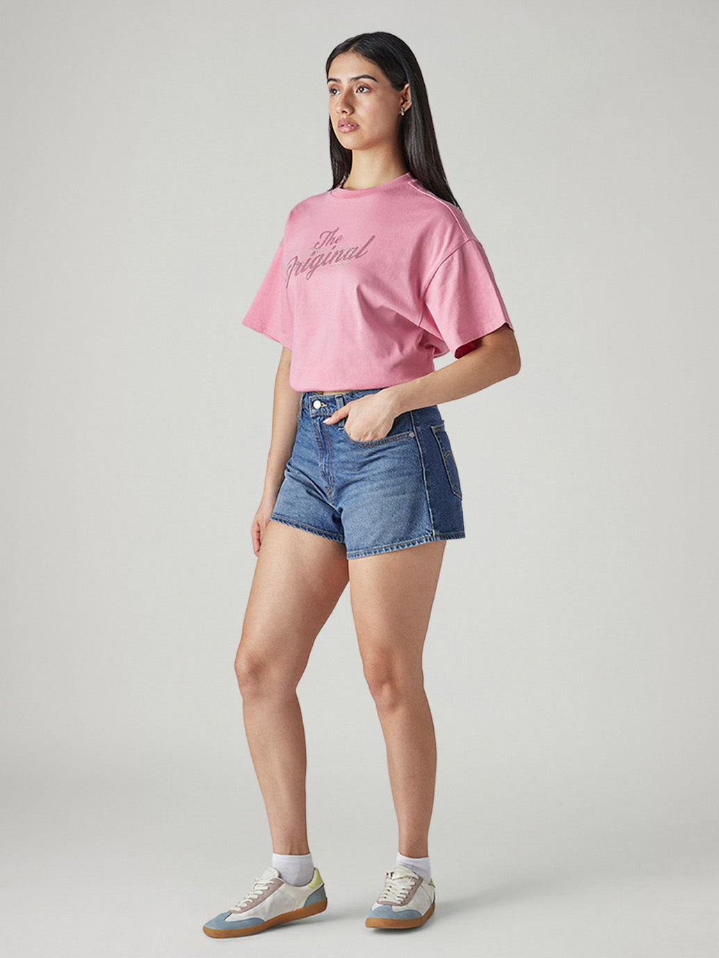 Women's Blue Ribcage Fit Mid Rise Shorts - Side View