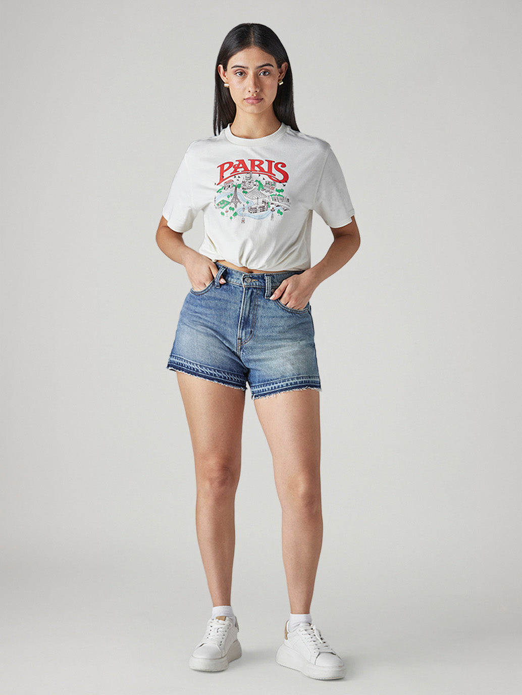 Women's Blue Ribcage Fit Mid Rise Shorts
