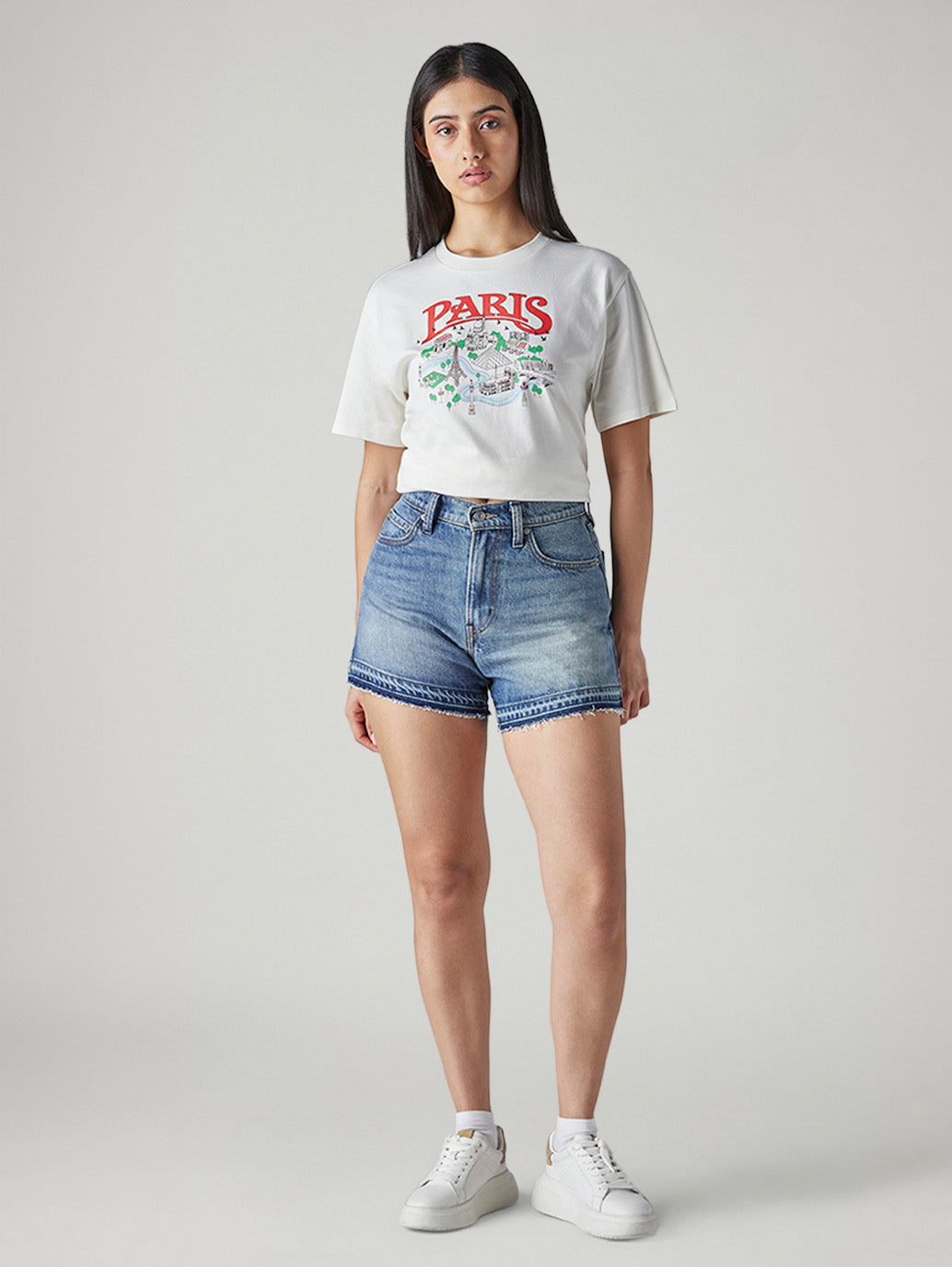 Women's Blue Ribcage Fit Mid Rise Shorts - Front View