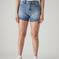 Women's Blue Ribcage Fit Mid Rise Shorts - Front View