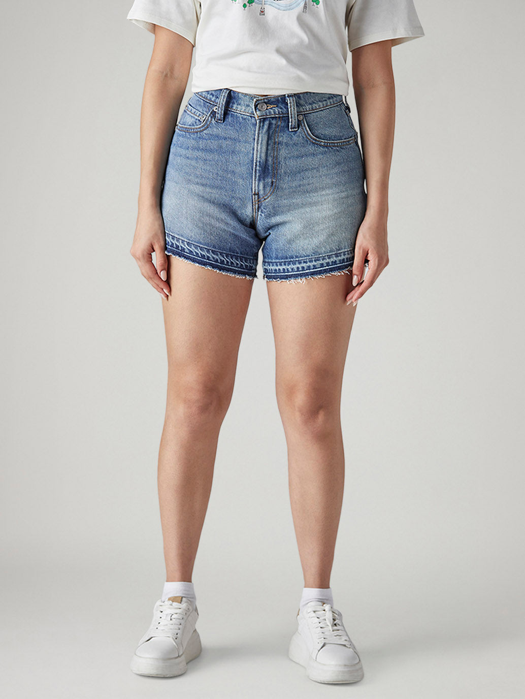 Women's Blue Ribcage Fit Mid Rise Shorts - Front View