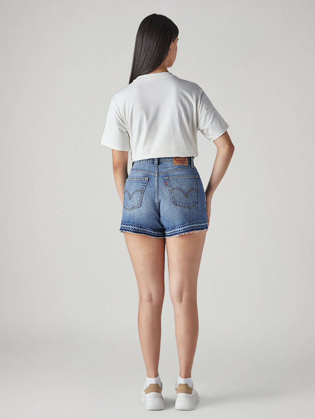 Women's Blue Ribcage Fit Mid Rise Shorts - Back View