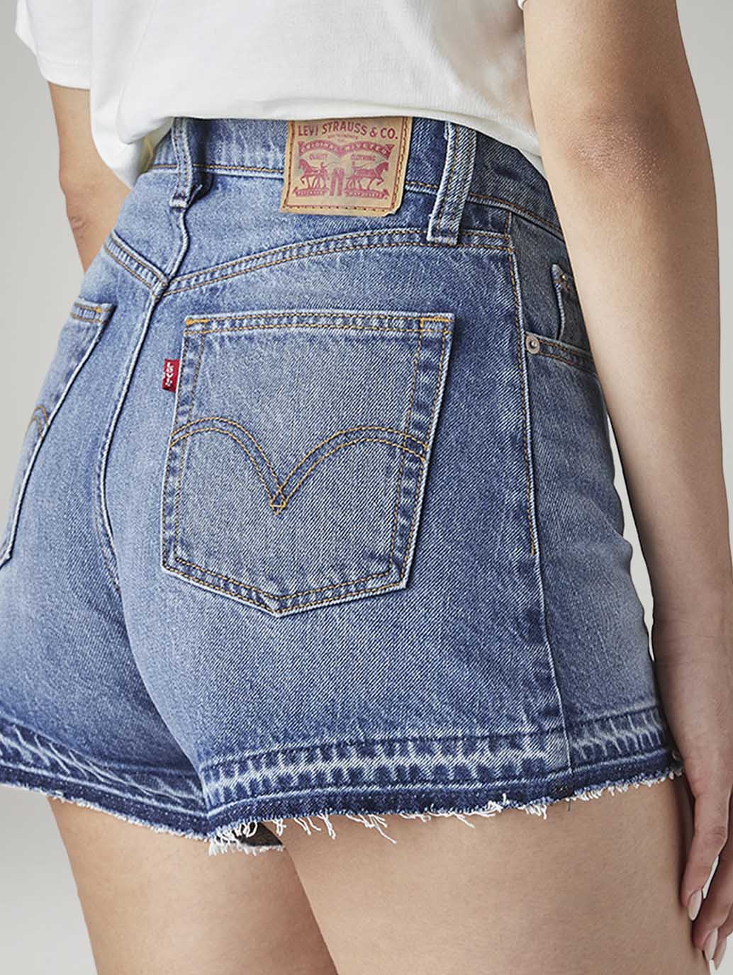 Women's Blue Ribcage Fit Mid Rise Shorts - Detail View