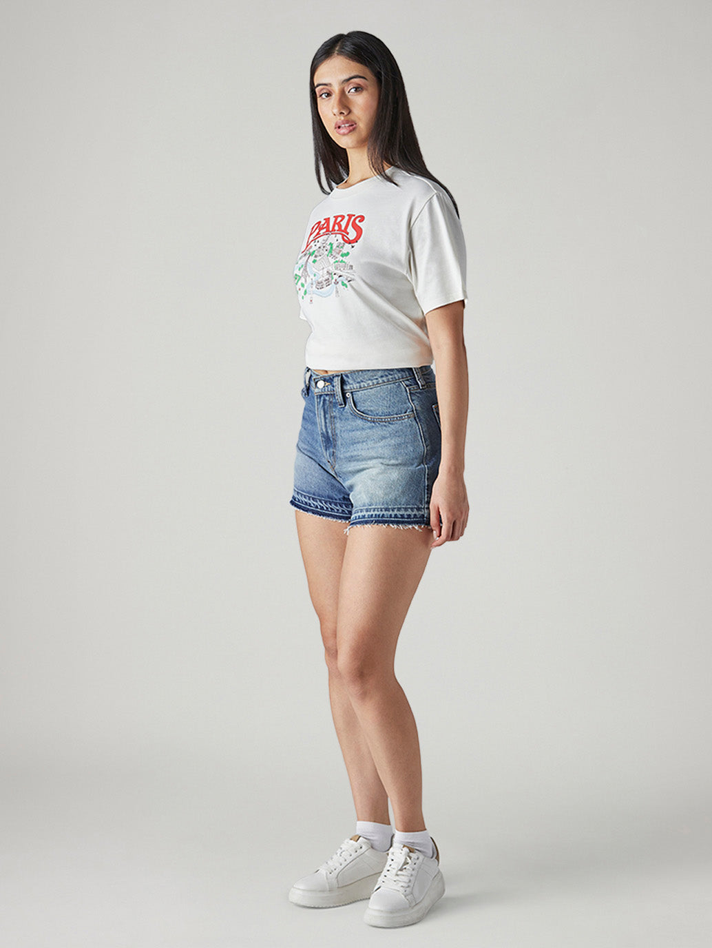 Women's Blue Ribcage Fit Mid Rise Shorts - Side View