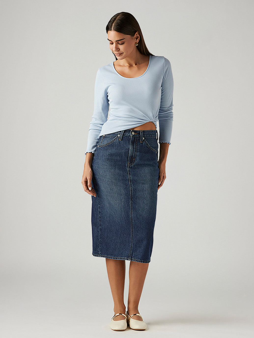 Women's Dark Blue Regular Fit High Rise Skirt - Styleshot View