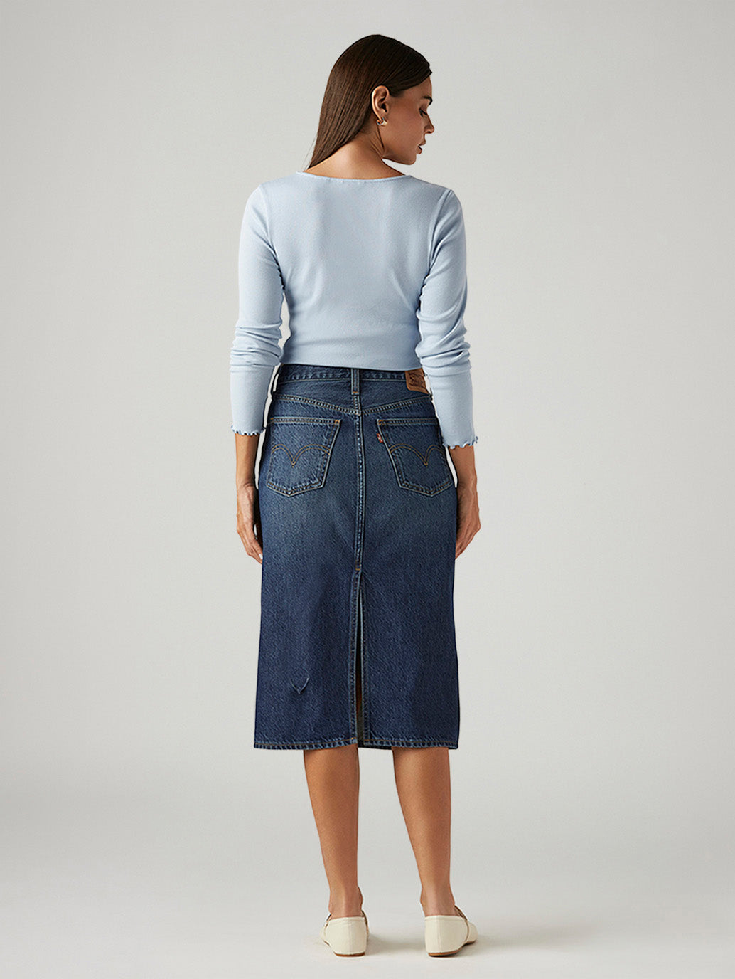 Women's Dark Blue Regular Fit High Rise Skirt - Back View