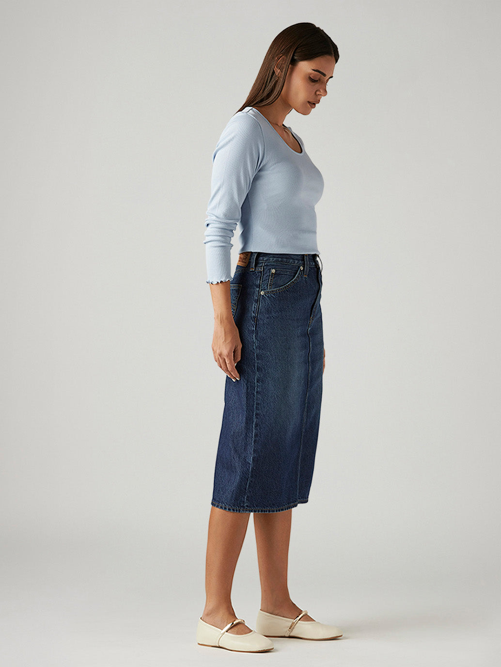 Women's Dark Blue Regular Fit High Rise Skirt - Side View